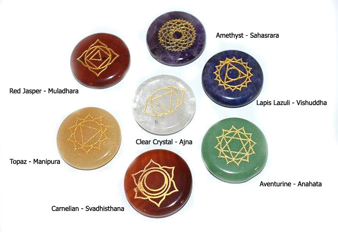 Chakra Circle Stone Set with Engraved Symbols - 7 pieces