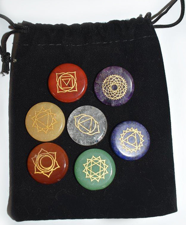 Chakra Circle Stone Set with Engraved Symbols - 7 pieces