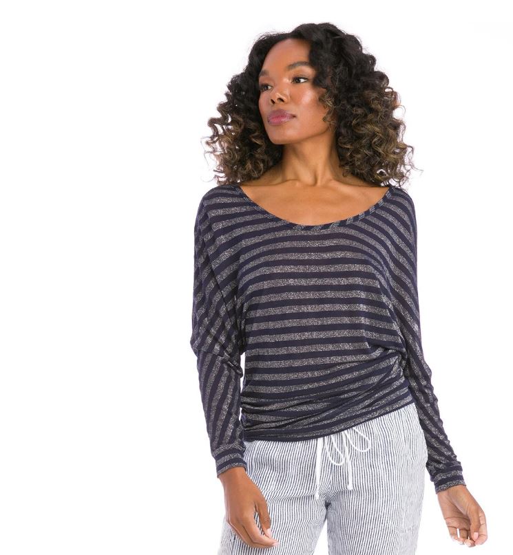 Silver Striped Dolman Sleeve T