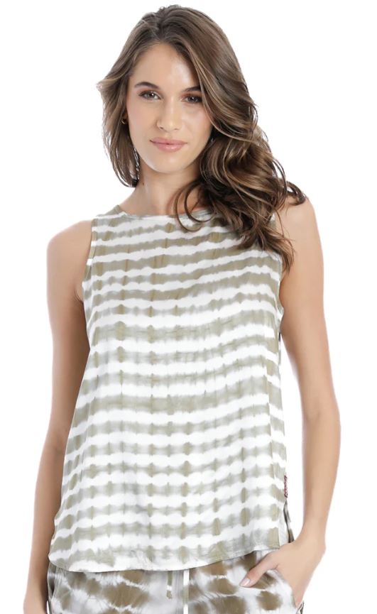 Satin Draped Keyhole Tank with Tie Dye