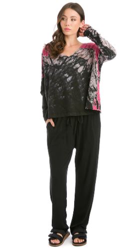 Boxy V Neck Tee with Tie Dye