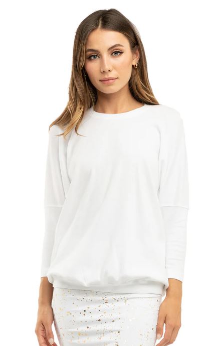 3/4 Sleeve Drape Back Tee in Baby Ribbed Cotton