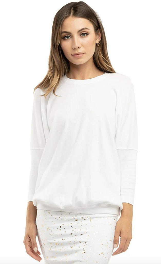 3/4 Sleeve Drape Back Tee in Baby Ribbed Cotton
