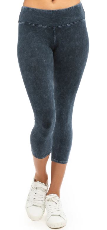 Flat Waist Denim Mineral Wash Capris