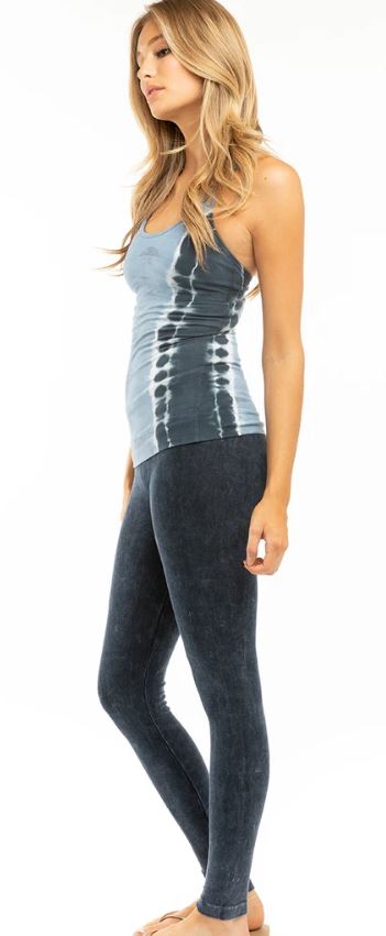 Flat Waist Denim Mineral Wash Ankle Leggings