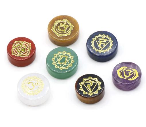 Chakra Small Disk Stone Set with Engraved Symbols - 7 pieces