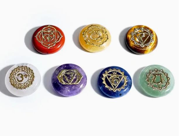 Chakra Small Circle Set with Engraved Symbols - 7 pieces