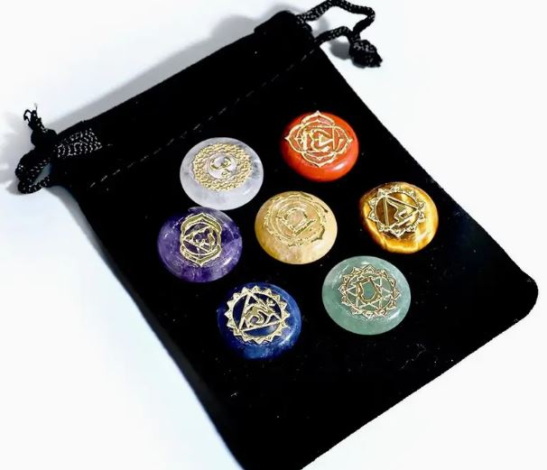 Chakra Small Circle Set with Engraved Symbols - 7 pieces