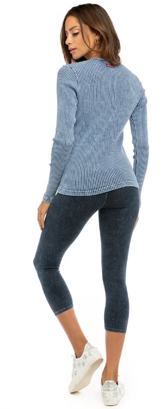 Flat Waist Denim Mineral Wash Capris