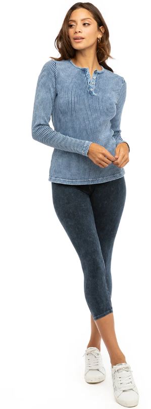 Flat Waist Denim Mineral Wash Capris