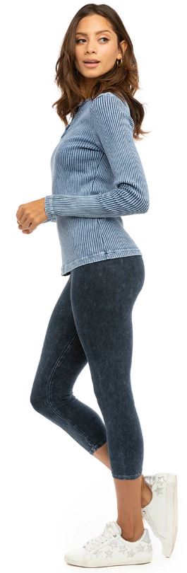 Flat Waist Denim Mineral Wash Capris