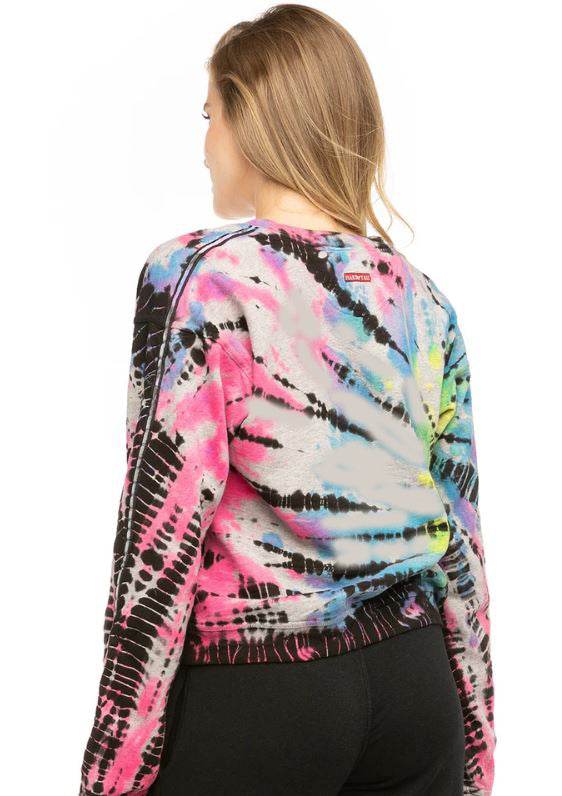 Vintage V Neck Sweatshirt with Spiral Lizard Neon Dye