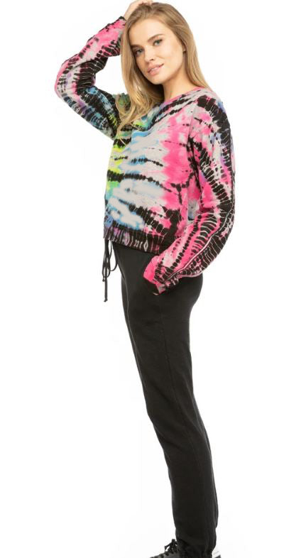 Vintage V Neck Sweatshirt with Spiral Lizard Neon Dye