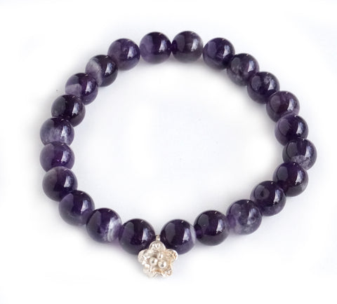 Shining Lotus - Amethyst & Silver Bracelet - Pranachic