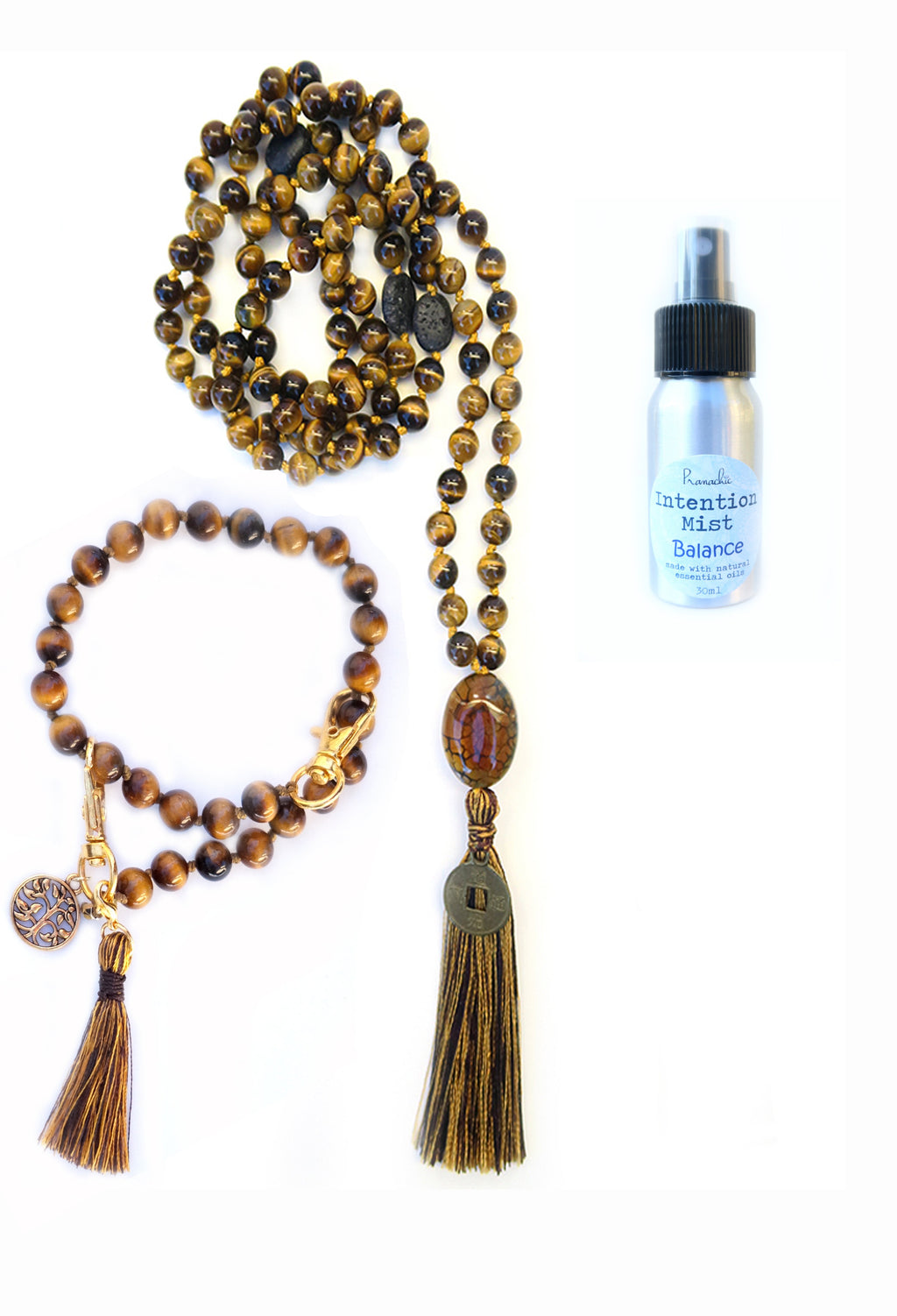 Balance Collection - TRUE CENTER Mala, Pratinu Golden Balance Mala Bracelet and Balance Intention Mist - Pranachic