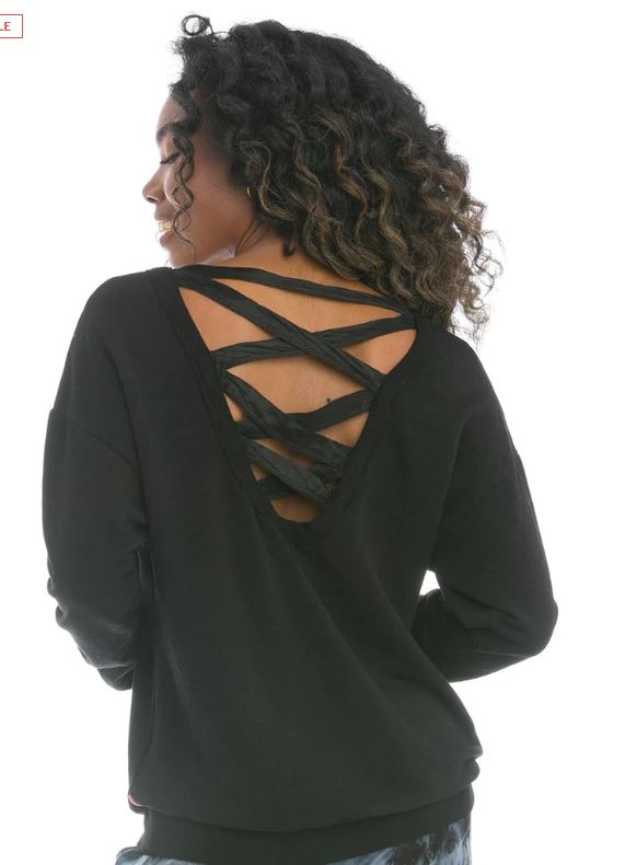 Satin Lattice Back Cloud Fleece Sweatshirt