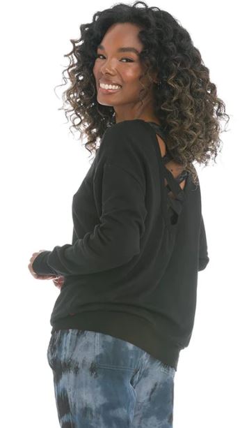 Satin Lattice Back Cloud Fleece Sweatshirt