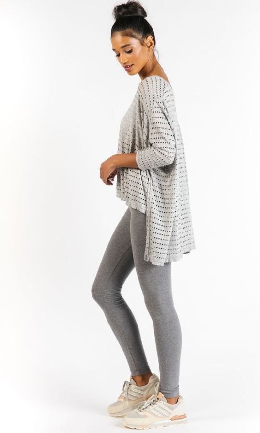 Heather Holey Jersey Oversized 3/4 Sleeve Tunic - Pranachic