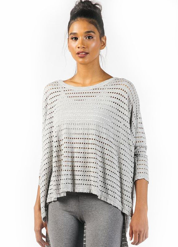 Heather Holey Jersey Oversized 3/4 Sleeve Tunic - Pranachic