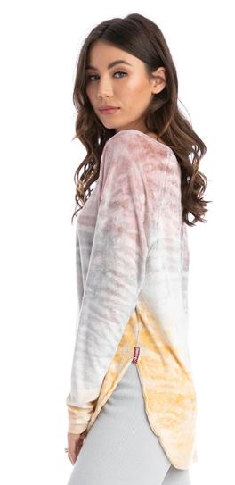 Long Sleeve Velvety Shoulder Slide Raglan Tee - with Tie Dye