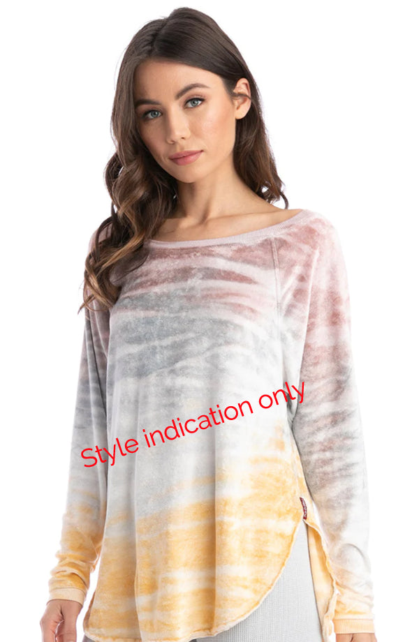 Long Sleeve Velvety Shoulder Slide Raglan Tee - with Tie Dye