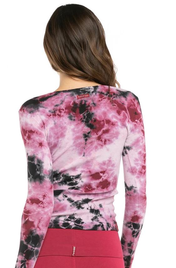 Satin Trimmed V Neck Long Sleeve Tee