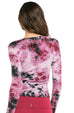 Satin Trimmed V Neck Long Sleeve Tee
