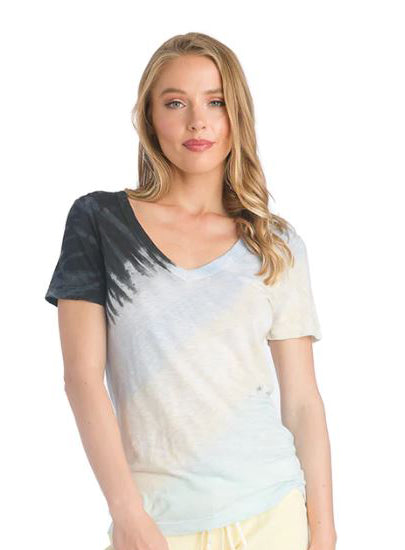 Slub V Neck T in Super Stripe tie dye
