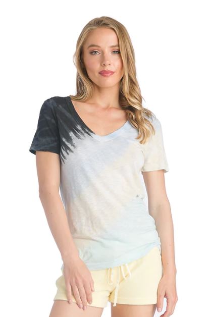 Slub V Neck T in Super Stripe tie dye
