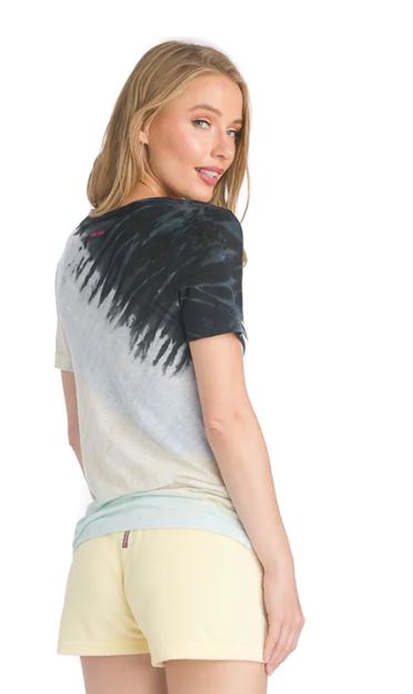 Slub V Neck T in Super Stripe tie dye