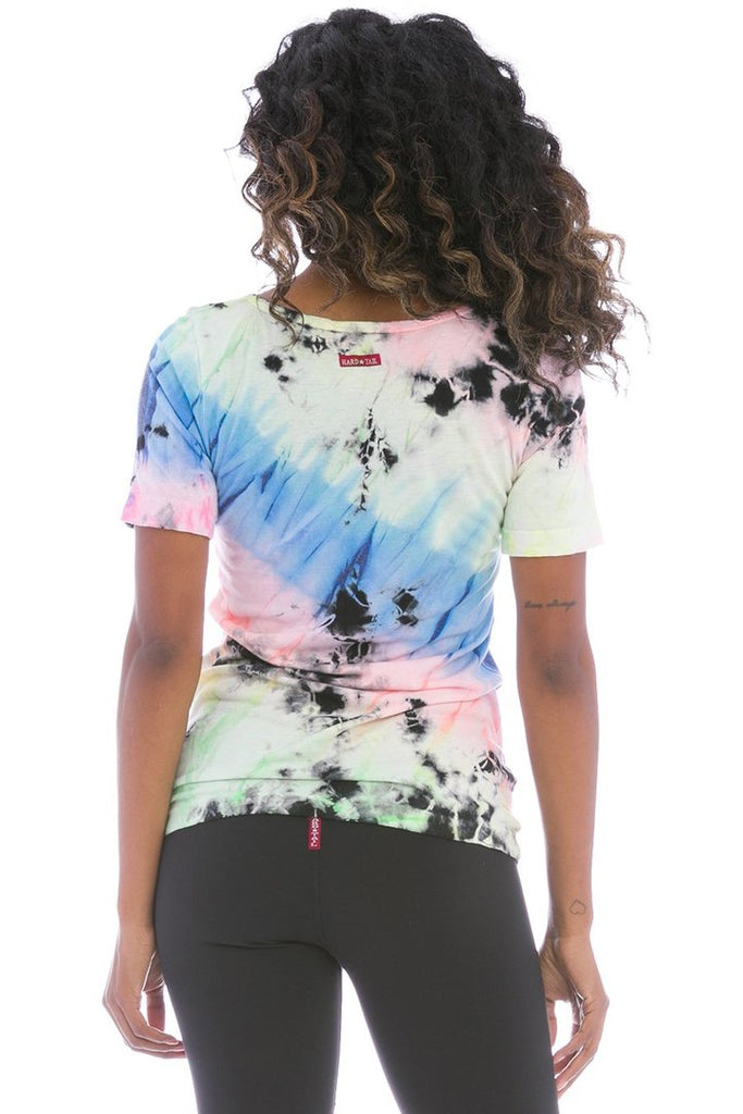 Bamboo Jersey V Neck T with Neon Rainbow Iceberg Tie Dye