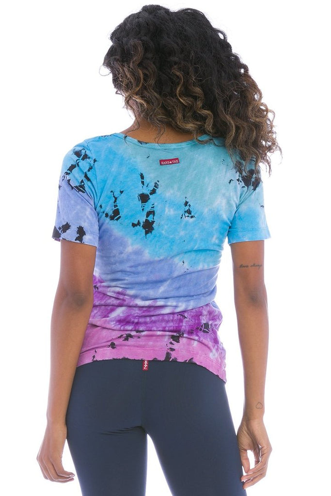 Bamboo Jersey V Neck T with Neon Rainbow Iceberg Tie Dye