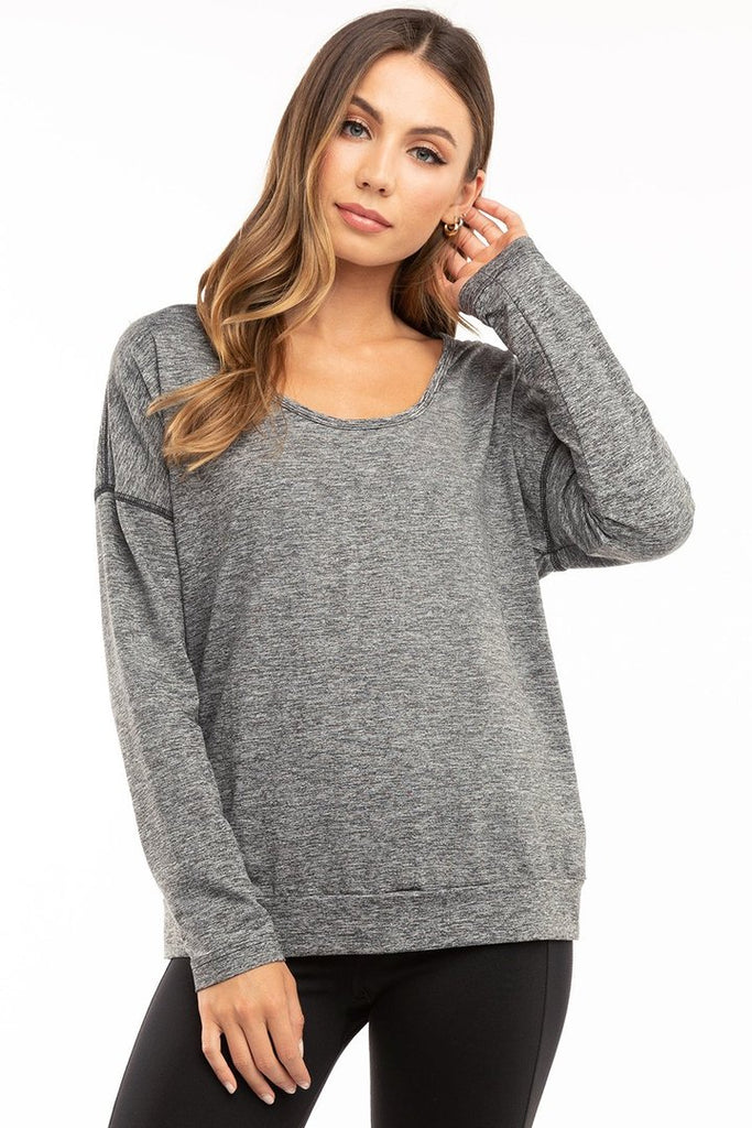 Long Sleeve Cross Back Brushed Heather Top