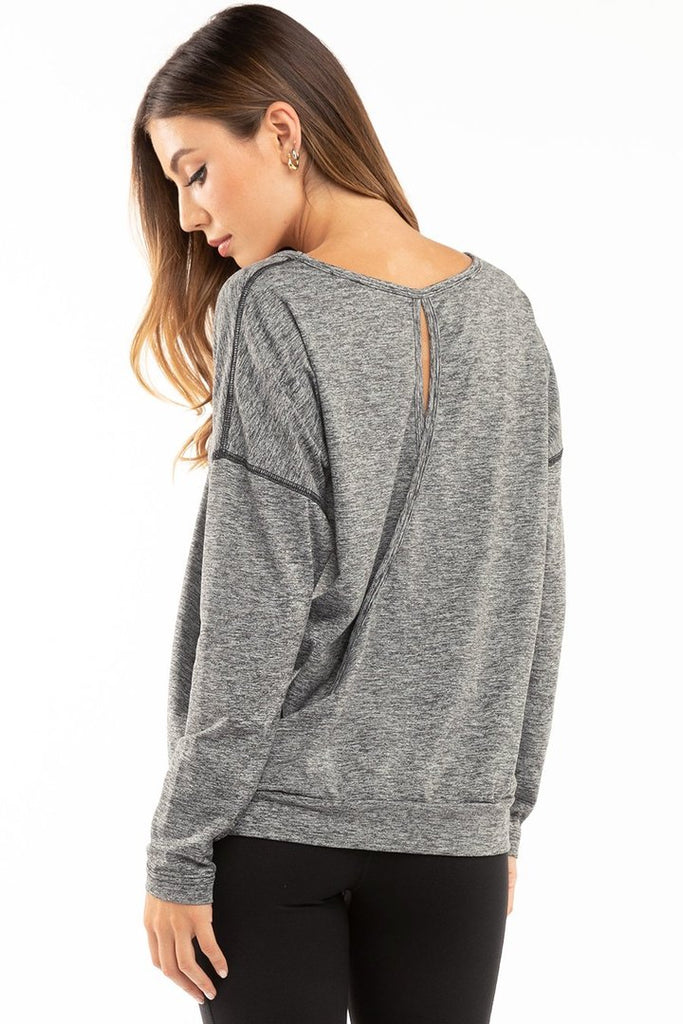 Long Sleeve Cross Back Brushed Heather Top