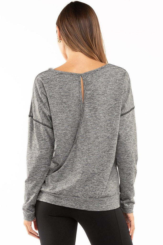 Long Sleeve Cross Back Brushed Heather Top