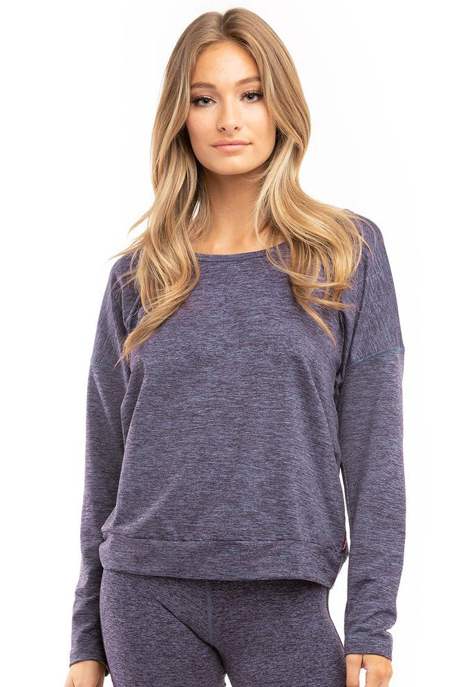 Long Sleeve Cross Back Brushed Heather Top