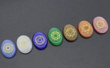 Chakra Stone Set - Engraved Cats Eyes - 7 pieces