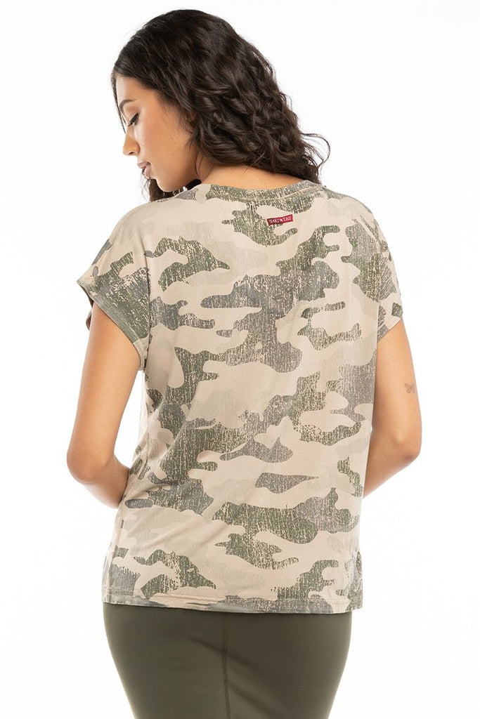 Slouchy V Neck T - with Camo Print