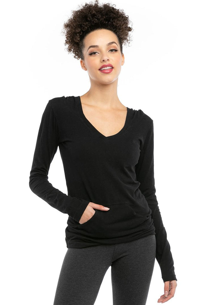 V Neck Skinny Hoodie - with Mineral Wash Dye