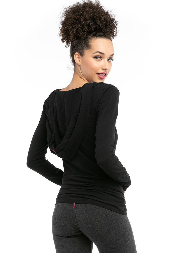 V Neck Skinny Hoodie - with Mineral Wash Dye