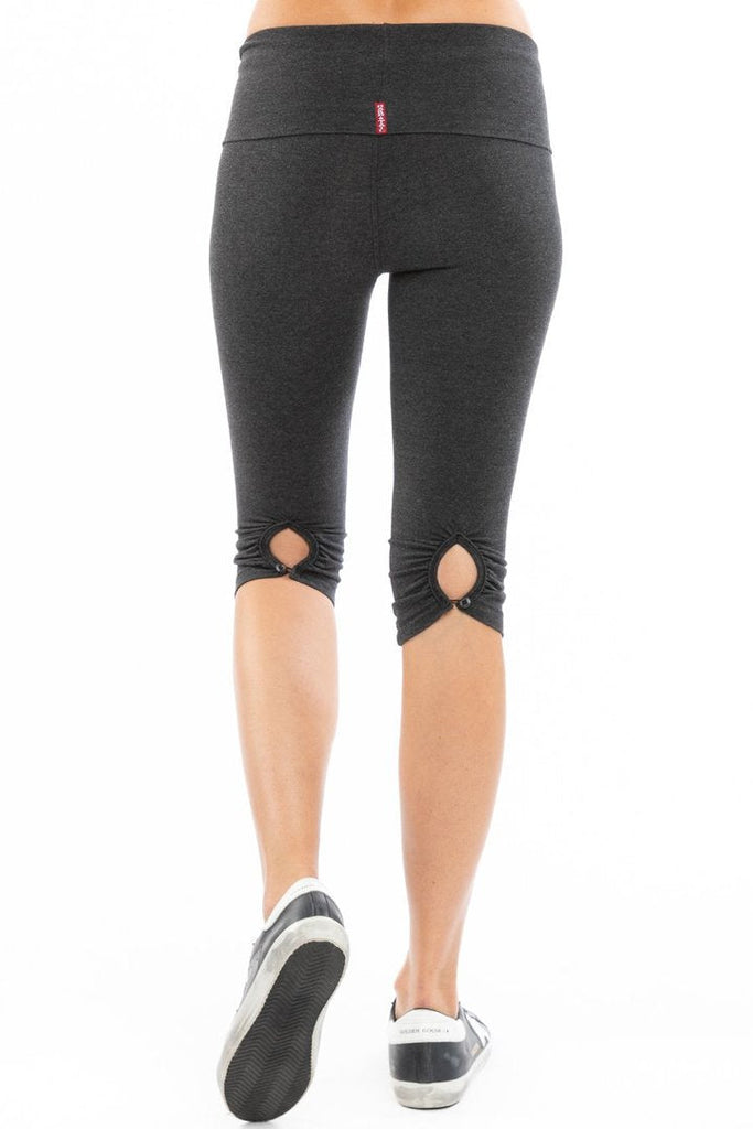 Rolldown Button Back Knee Leggings - Basic Black