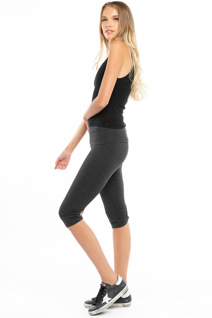 Rolldown Button Back Knee Leggings - Basic Black