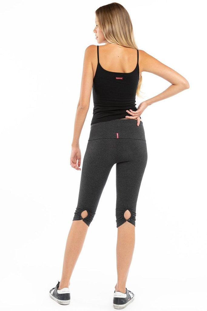 Rolldown Button Back Knee Leggings - Basic Black