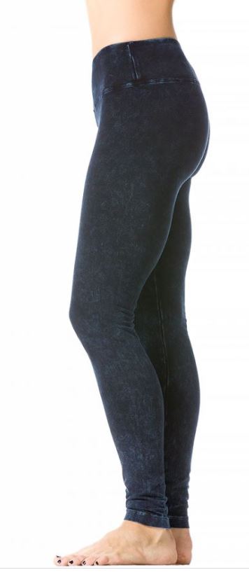 Flat Waist Denim Mineral Wash Ankle Leggings - Pranachic