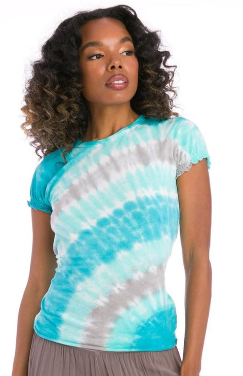 Ruched Back T with Wave Wash Tie Dye