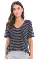 Lurex Stripe Pocket V Neck T