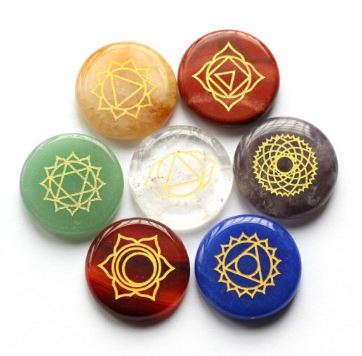 Chakra Circle Stone Set with Engraved Symbols - 7 pieces