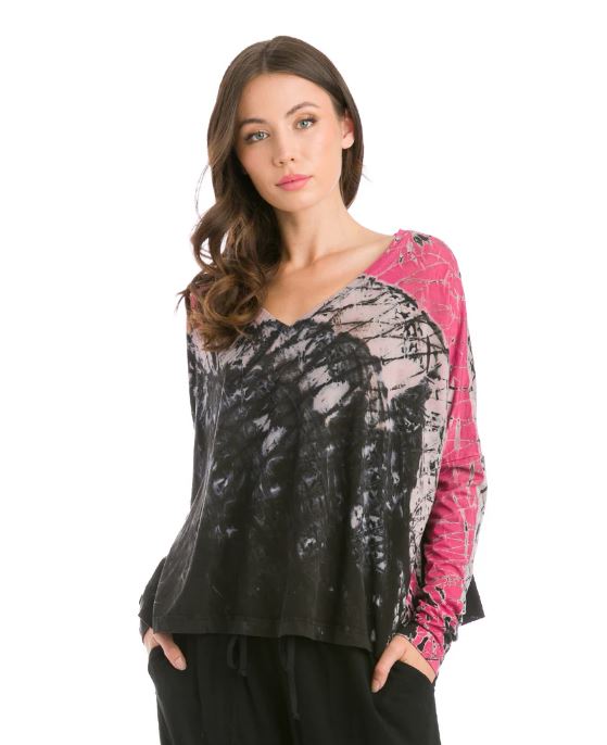 Boxy V Neck Tee with Tie Dye