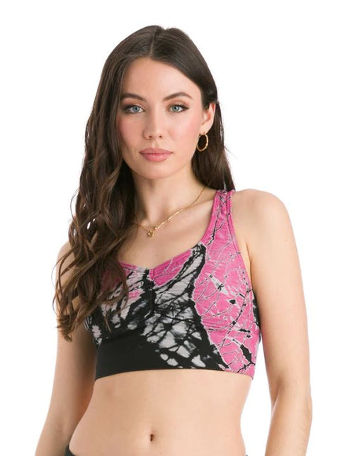 Ottoman Cotton Double V Sports Bra - with Tie Dye