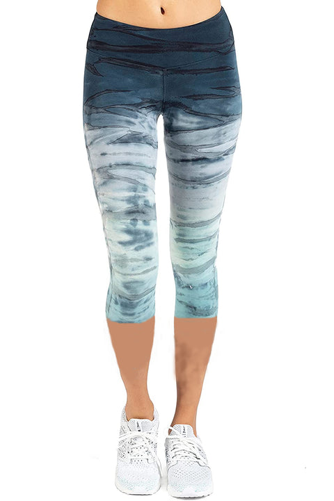 Hi Rise Knee Leggings with Rainbow Horizon Tie Dye